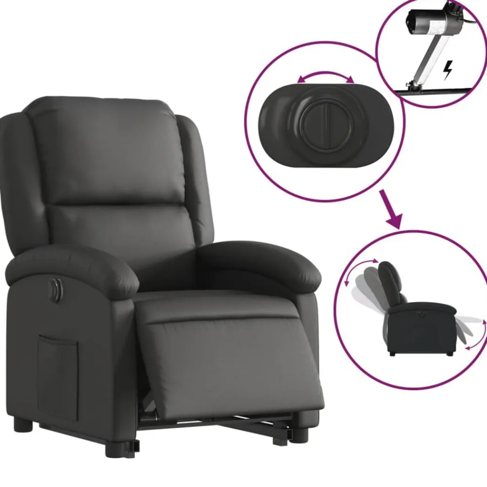 vidaXL Sillón reclinable eléctrico elevable cuero auténtico Negro Sale