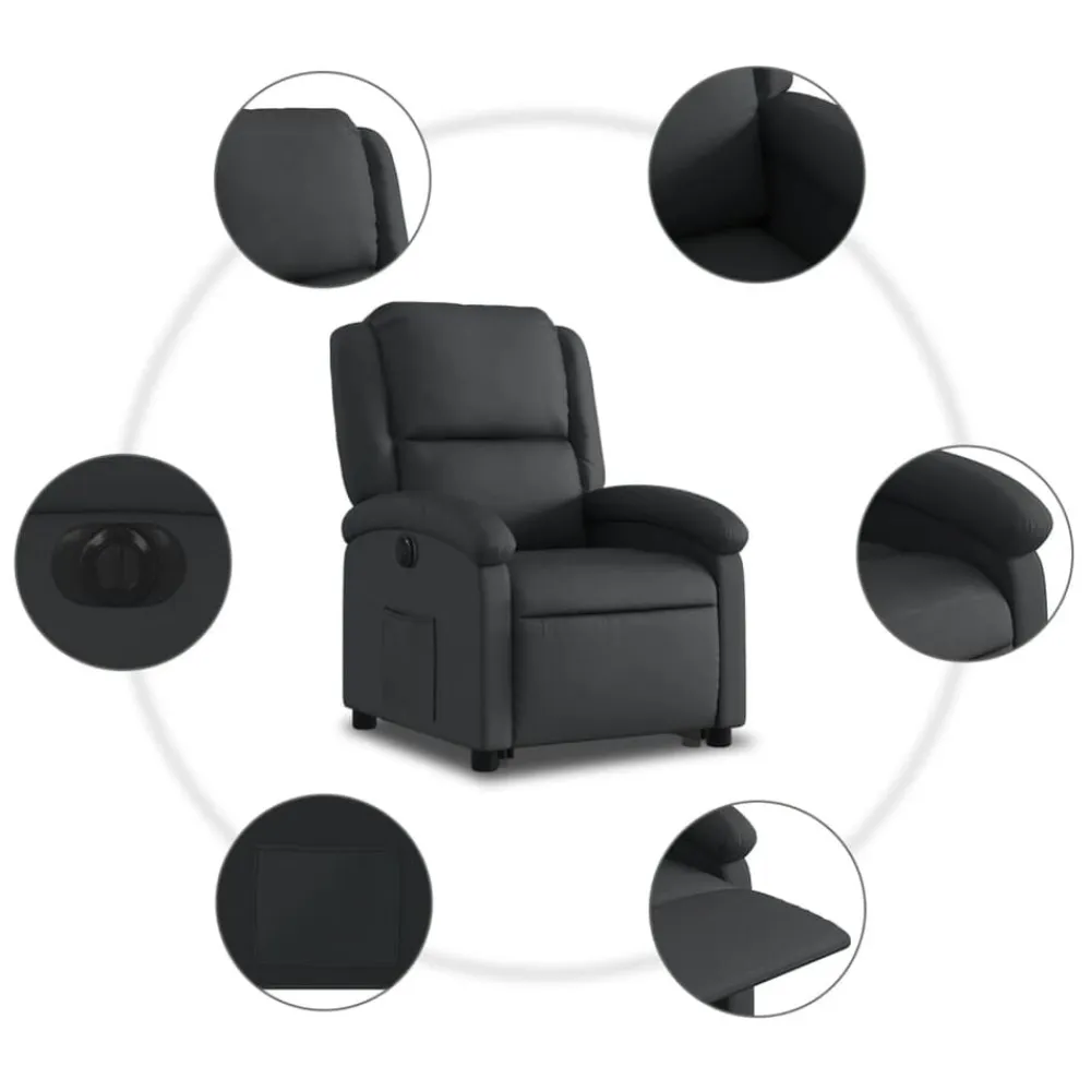 vidaXL Sillón reclinable eléctrico elevable cuero auténtico Negro Sale