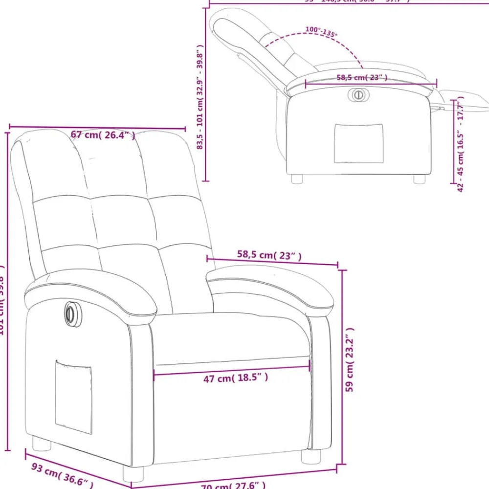 vidaXL Sillón reclinable eléctrico tela marrón oscuro Marrón oscuro Best