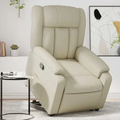 vidaXL Sillón reclinable elevable cuero artificial color Crema Sale