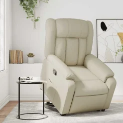 vidaXL Sillón reclinable elevable cuero artificial color Crema Sale