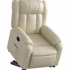 vidaXL Sillón reclinable elevable cuero artificial color Crema Sale