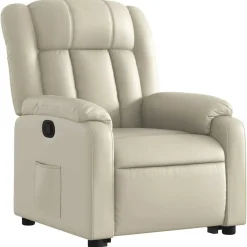 vidaXL Sillón reclinable elevable cuero artificial color Crema Sale