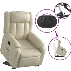 vidaXL Sillón reclinable elevable cuero artificial color Crema Sale
