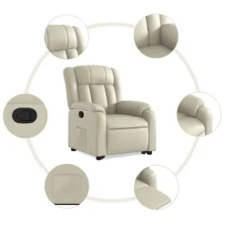 vidaXL Sillón reclinable elevable cuero artificial color Crema Sale