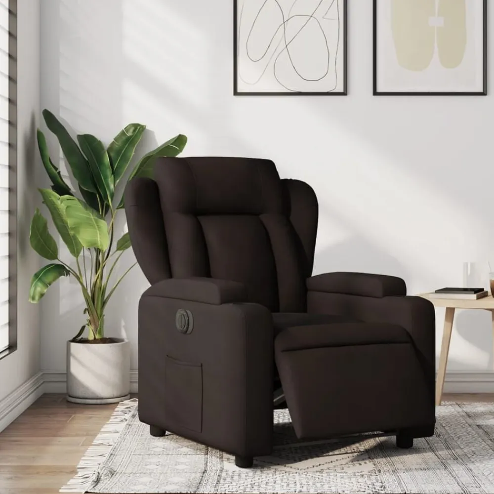 vidaXL Sillón reclinable eléctrico tela marrón oscuro Marrón oscuro Outlet