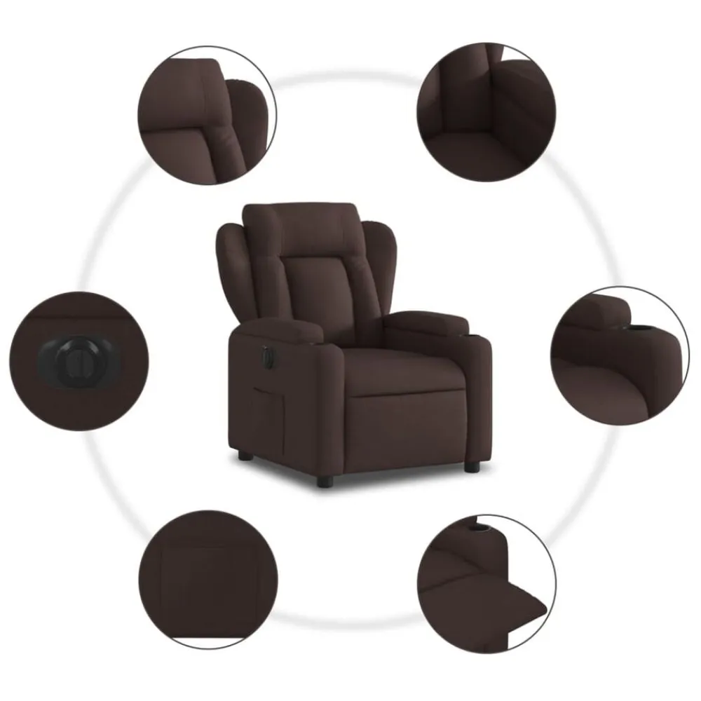 vidaXL Sillón reclinable eléctrico tela marrón oscuro Marrón oscuro Outlet