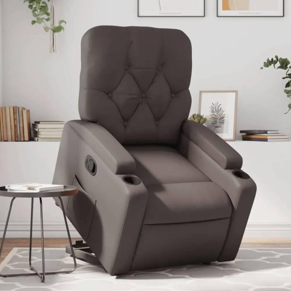 vidaXL Sillas-Sillón reclinable elevable cuero sintético marrón