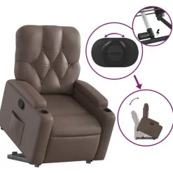 vidaXL Sillas-Sillón reclinable elevable cuero sintético marrón
