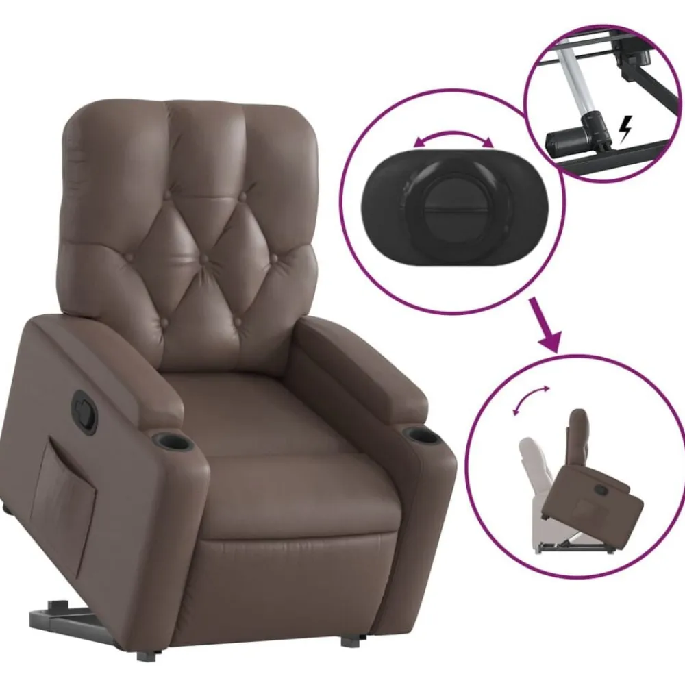 vidaXL Sillas-Sillón reclinable elevable cuero sintético marrón