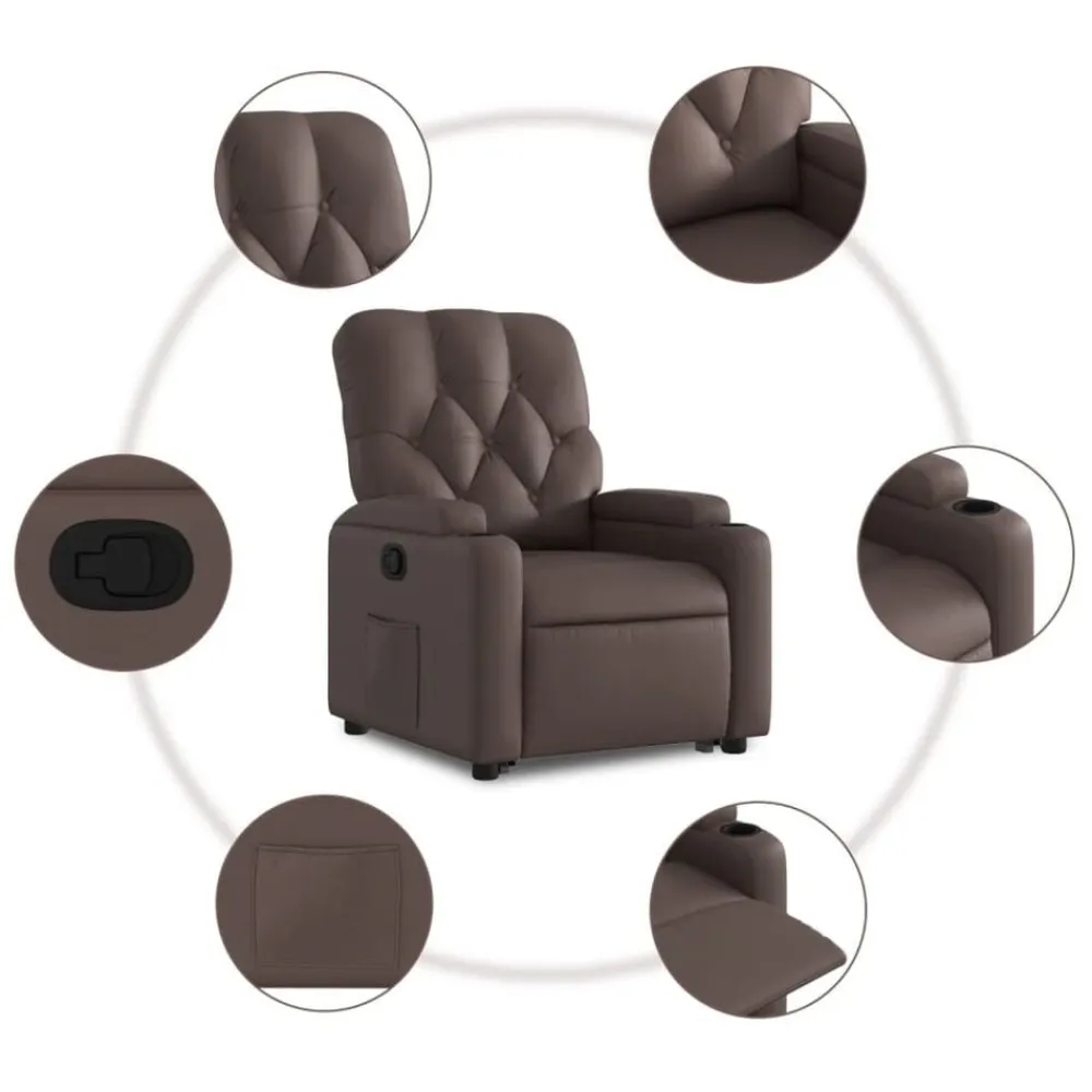 vidaXL Sillas-Sillón reclinable elevable cuero sintético marrón