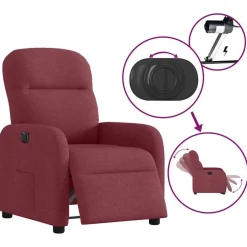vidaXL Sillón reclinable eléctrico tela rojo tinto Rojo vino tinto New