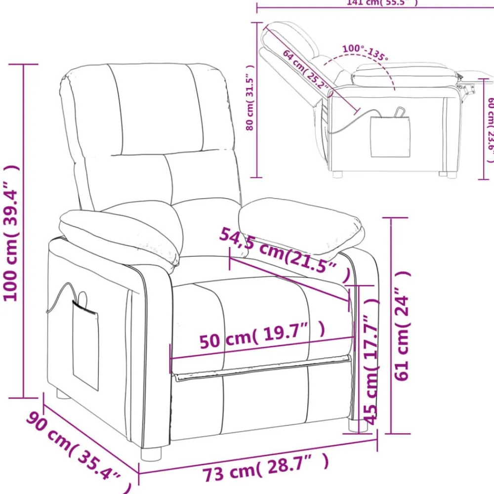vidaXL Sillas-Sillón reclinable eléctrico tela