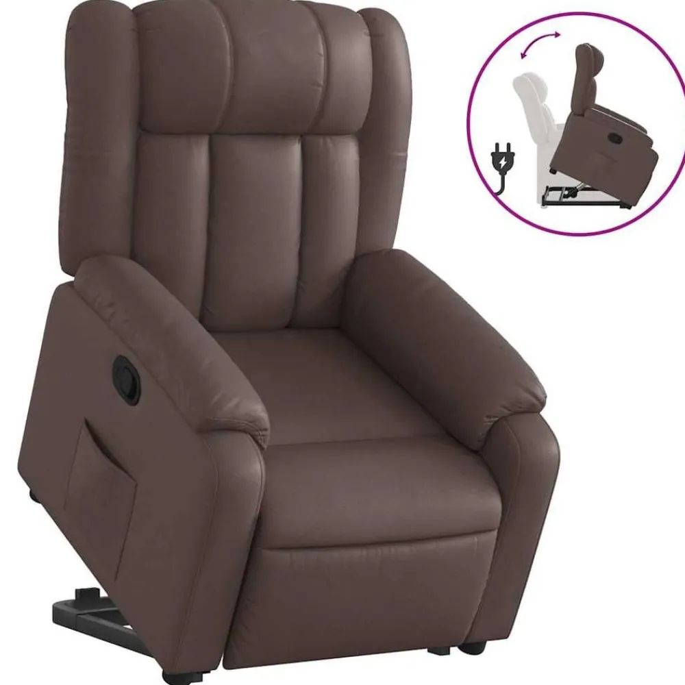 vidaXL Sillas-Sillón reclinable elevable cuero sintético marrón