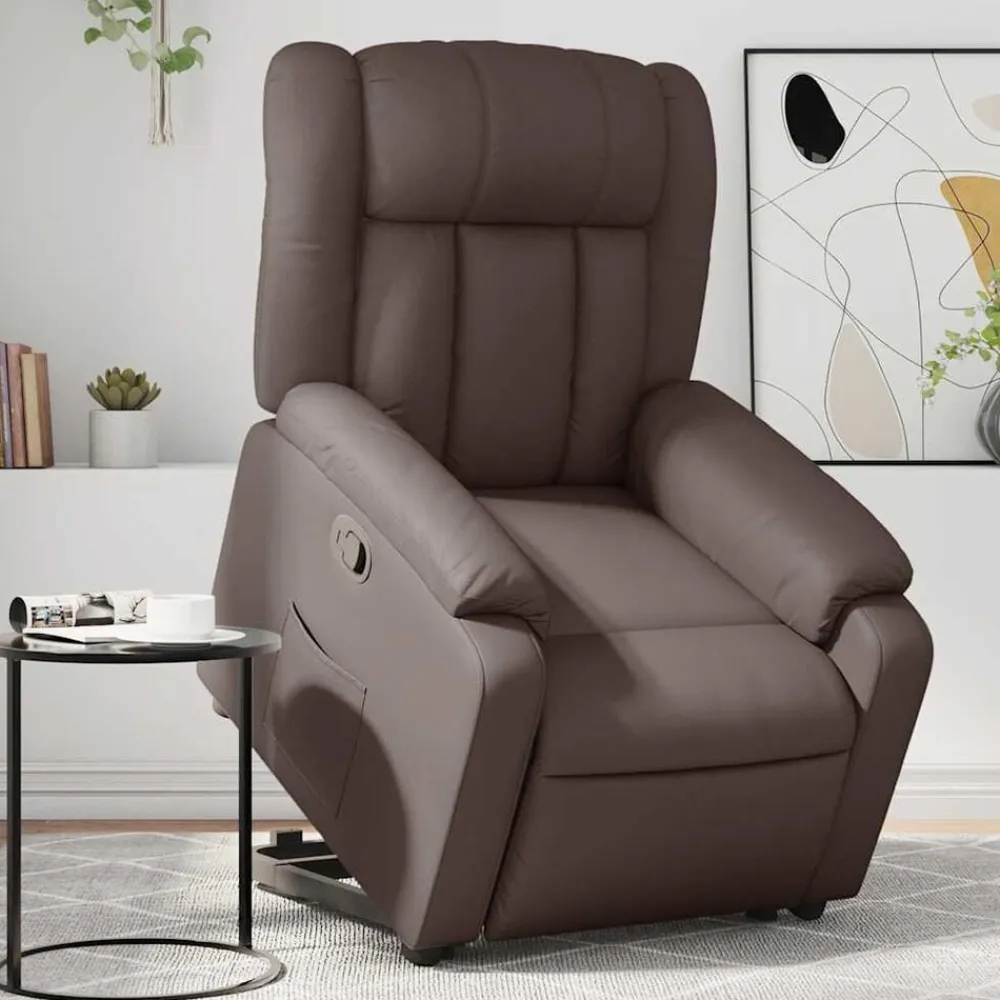 vidaXL Sillas-Sillón reclinable elevable cuero sintético marrón