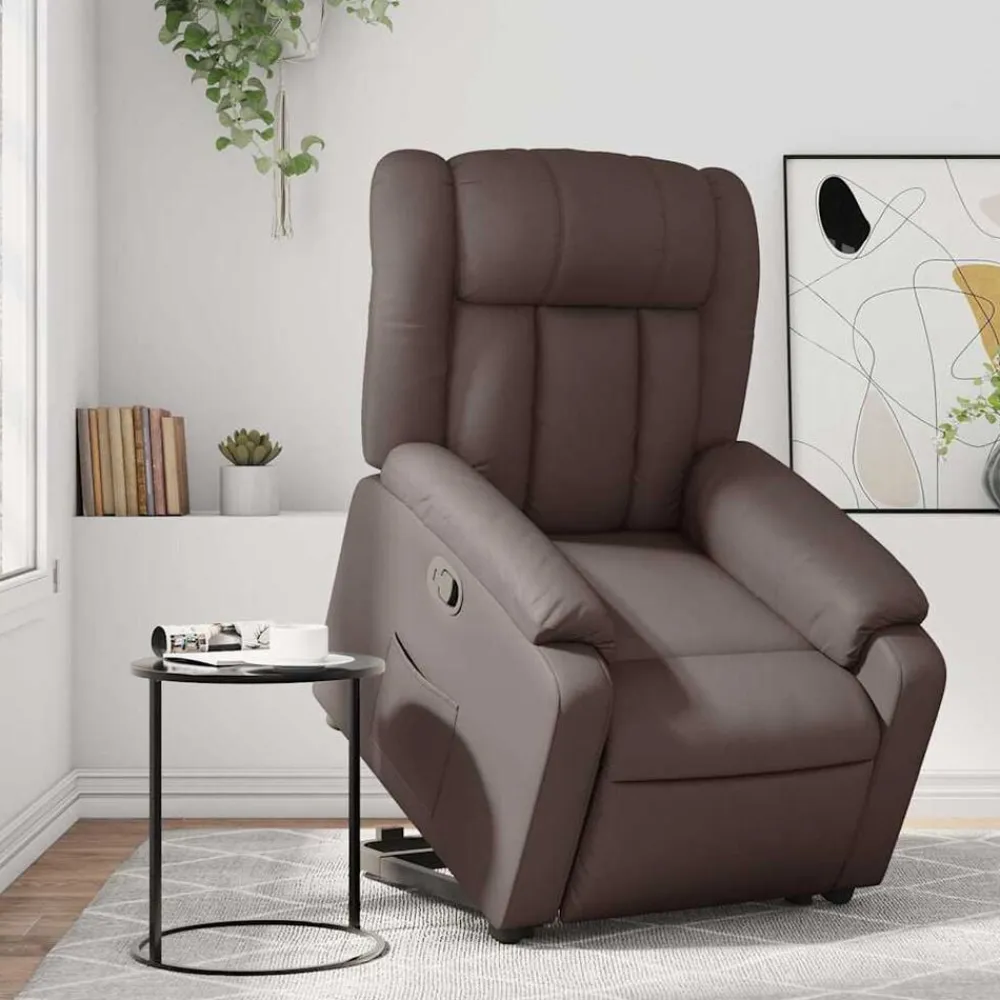 vidaXL Sillas-Sillón reclinable elevable cuero sintético marrón