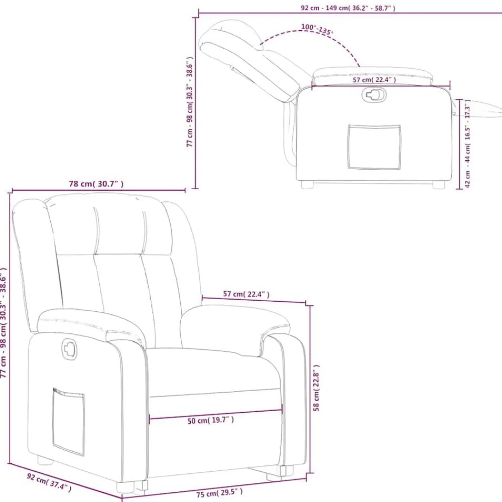 vidaXL Sillas-Sillón reclinable elevable cuero sintético marrón