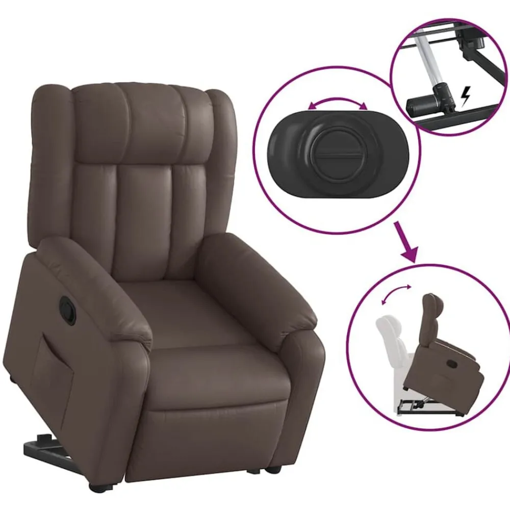 vidaXL Sillas-Sillón reclinable elevable cuero sintético marrón