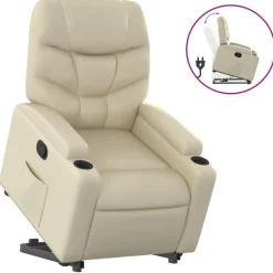 vidaXL Sillón reclinable elevable cuero artificial color Crema Clearance