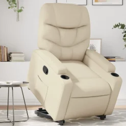 vidaXL Sillón reclinable elevable cuero artificial color Crema Clearance