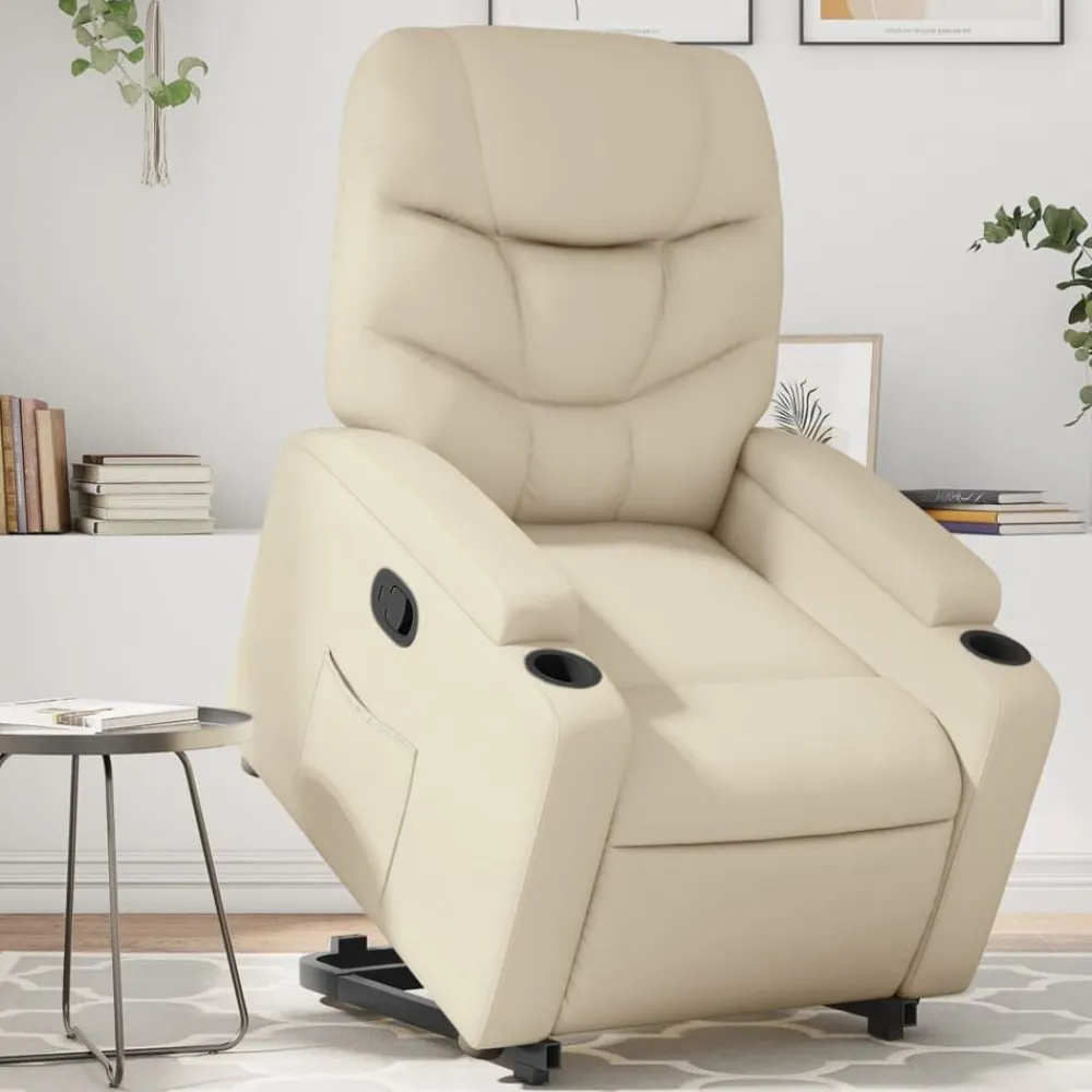 vidaXL Sillón reclinable elevable cuero artificial color Crema Clearance
