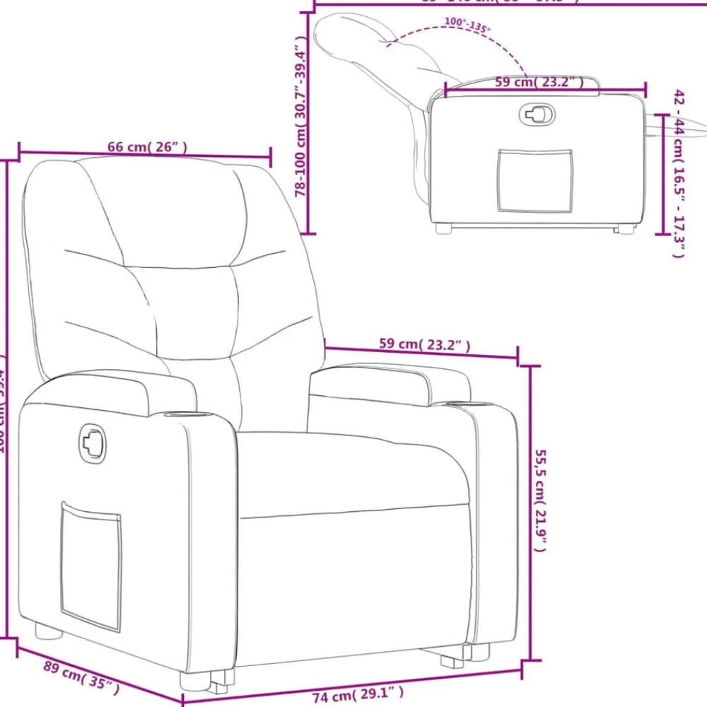 vidaXL Sillón reclinable elevable cuero artificial color Crema Clearance