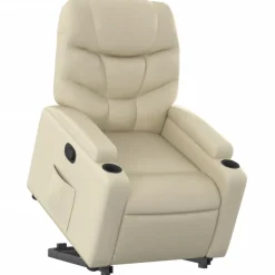 vidaXL Sillón reclinable elevable cuero artificial color Crema Clearance
