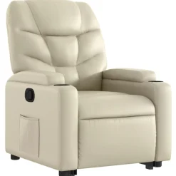 vidaXL Sillón reclinable elevable cuero artificial color Crema Clearance