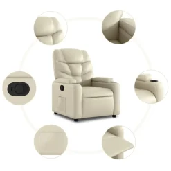 vidaXL Sillón reclinable elevable cuero artificial color Crema Clearance