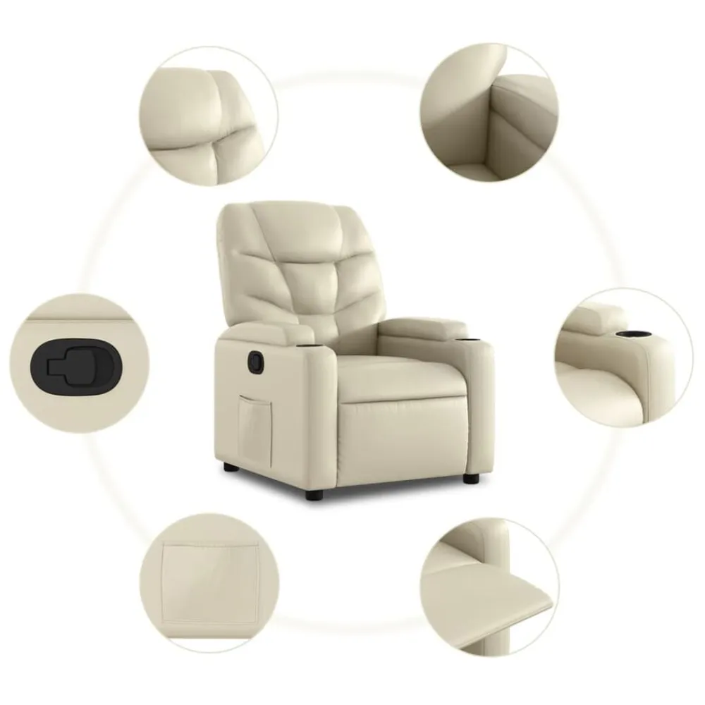 vidaXL Sillón reclinable elevable cuero artificial color Crema Clearance