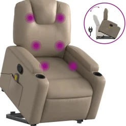 vidaXL Sillón reclinable masaje pie cuero artificial color Capuchino Sale