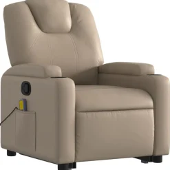 vidaXL Sillón reclinable masaje pie cuero artificial color Capuchino Sale