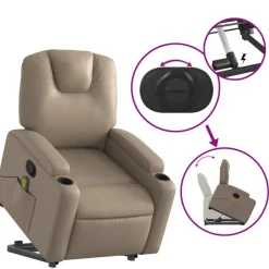 vidaXL Sillón reclinable masaje pie cuero artificial color Capuchino Sale