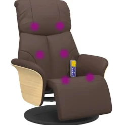 vidaXL Sillón reclinable masaje con reposapiés cuero sintético marrón Marr&oacute;n Hot
