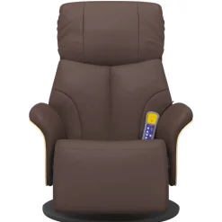 vidaXL Sillón reclinable masaje con reposapiés cuero sintético marrón Marr&oacute;n Hot