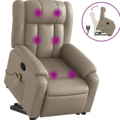 vidaXL Sillón reclinable masaje pie cuero artificial color Capuchino Clearance