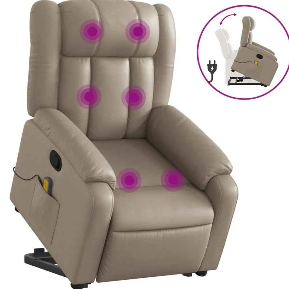vidaXL Sillón reclinable masaje pie cuero artificial color Capuchino Clearance