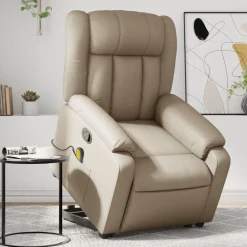 vidaXL Sillón reclinable masaje pie cuero artificial color Capuchino Clearance