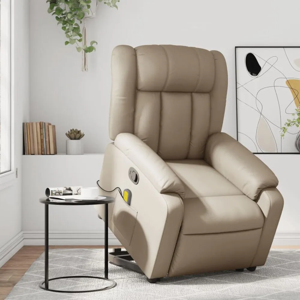 vidaXL Sillón reclinable masaje pie cuero artificial color Capuchino Clearance