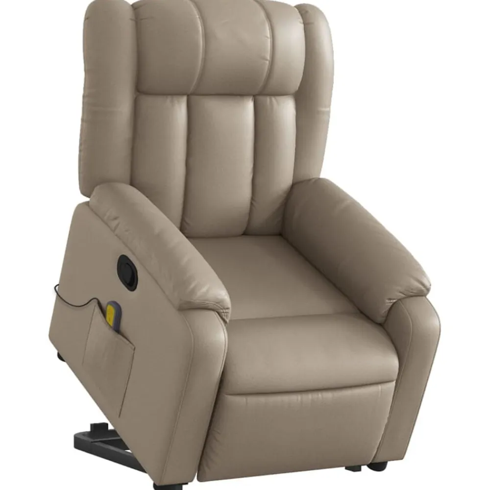 vidaXL Sillón reclinable masaje pie cuero artificial color Capuchino Clearance