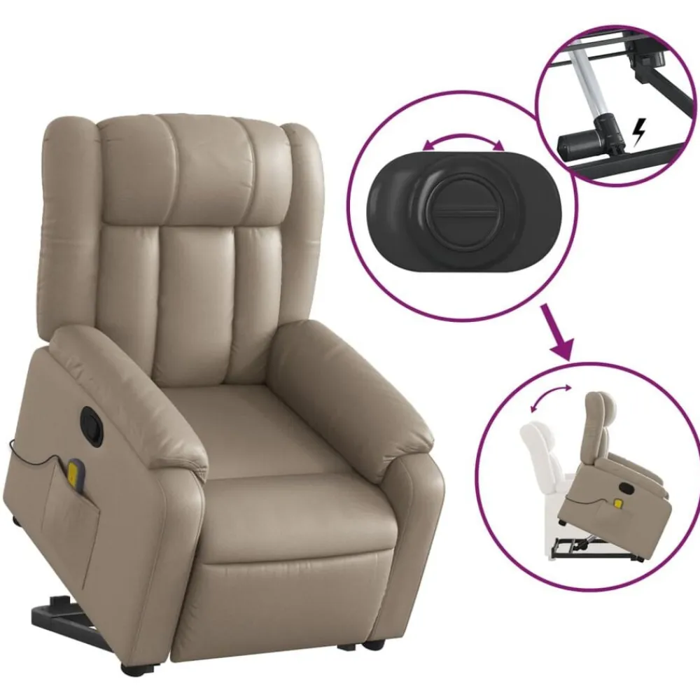 vidaXL Sillón reclinable masaje pie cuero artificial color Capuchino Clearance