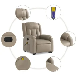 vidaXL Sillón reclinable masaje pie cuero artificial color Capuchino Clearance