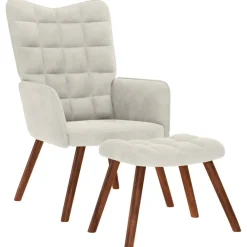 vidaXL Sillón relajante con taburete de terciopelo color Crema Clearance