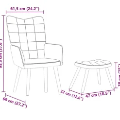 vidaXL Sillón relajante con taburete de terciopelo color Crema Clearance
