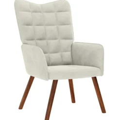 vidaXL Sillón relajante con taburete de terciopelo color Crema Clearance
