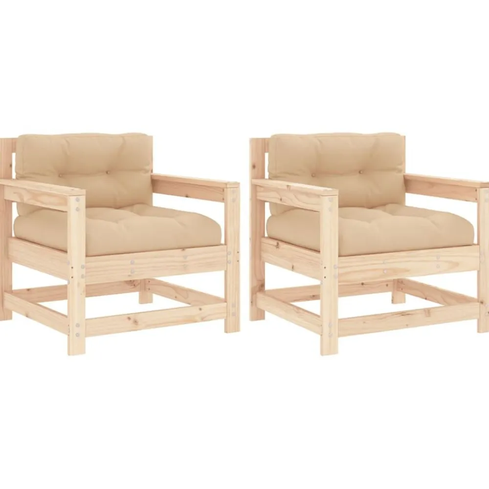 vidaXL Muebles De Jardín-Sillones de jardín con cojines 2 uds madera maciza de pino