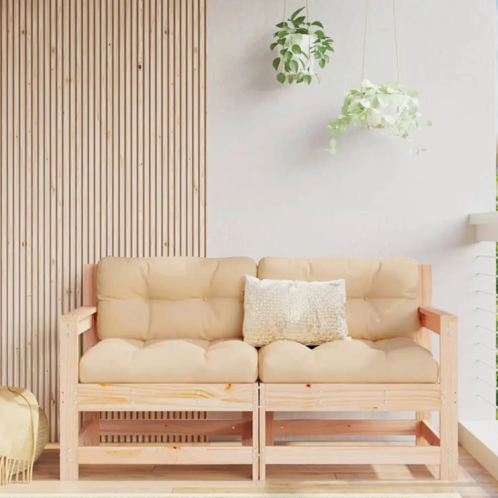 vidaXL Muebles De Jardín-Sillones de jardín con cojines 2 uds madera maciza de pino