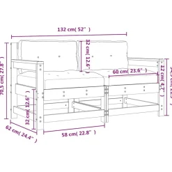 vidaXL Muebles De Jardín-Sillones de jardín con cojines 2 uds madera maciza de pino