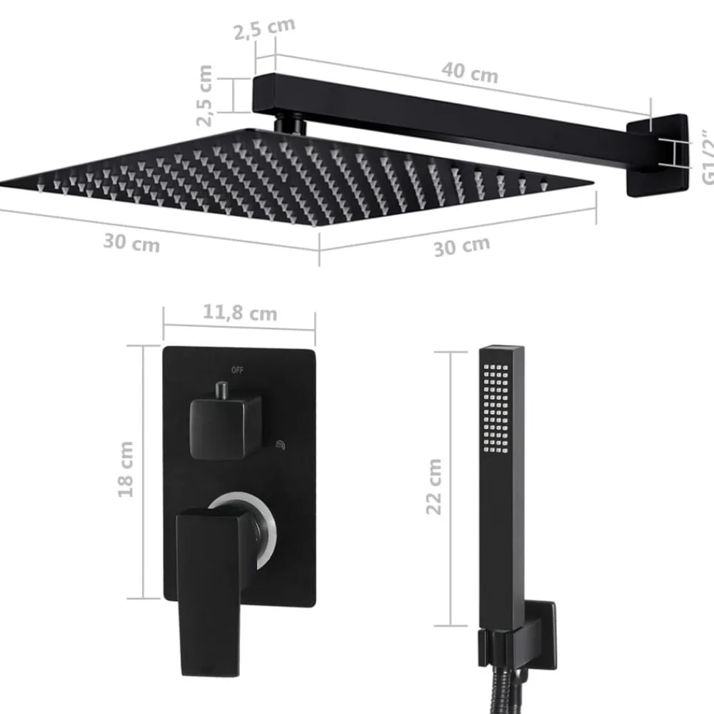 vidaXL Sistema de ducha acero inoxidable 201 Negro Best