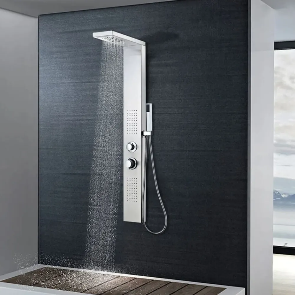 vidaXL Sistema de panel de ducha acero inoxidable cuadrado Plateado